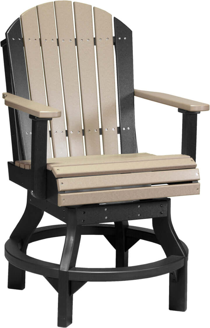 Weatherwood and black counter swivel chair by LuxCraft, sturdy poly lumber and swivel feature.