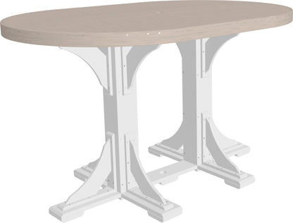 LuxCraft 4' x 6' Outdoor Bar Table for 6 in Birchwood finish with White base.