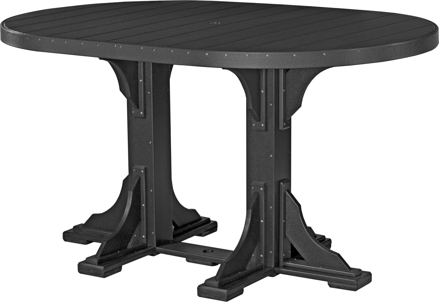 LuxCraft 4' x 6' Oval Bar Table in Black finish, shown at bar height