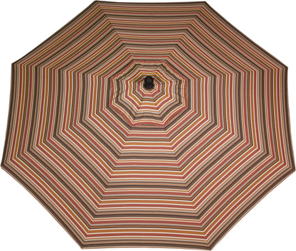 Brannon Redwood 9' patio umbrella featuring rich redwood stripes, top view.