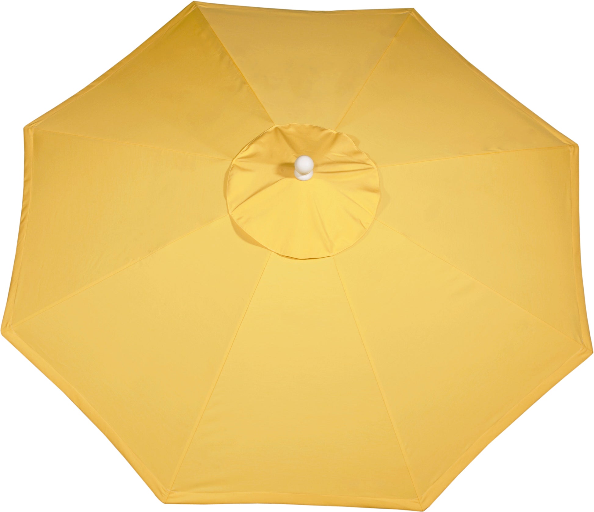 Buttercup 9' outdoor umbrella with solid buttercup fabric, top view.