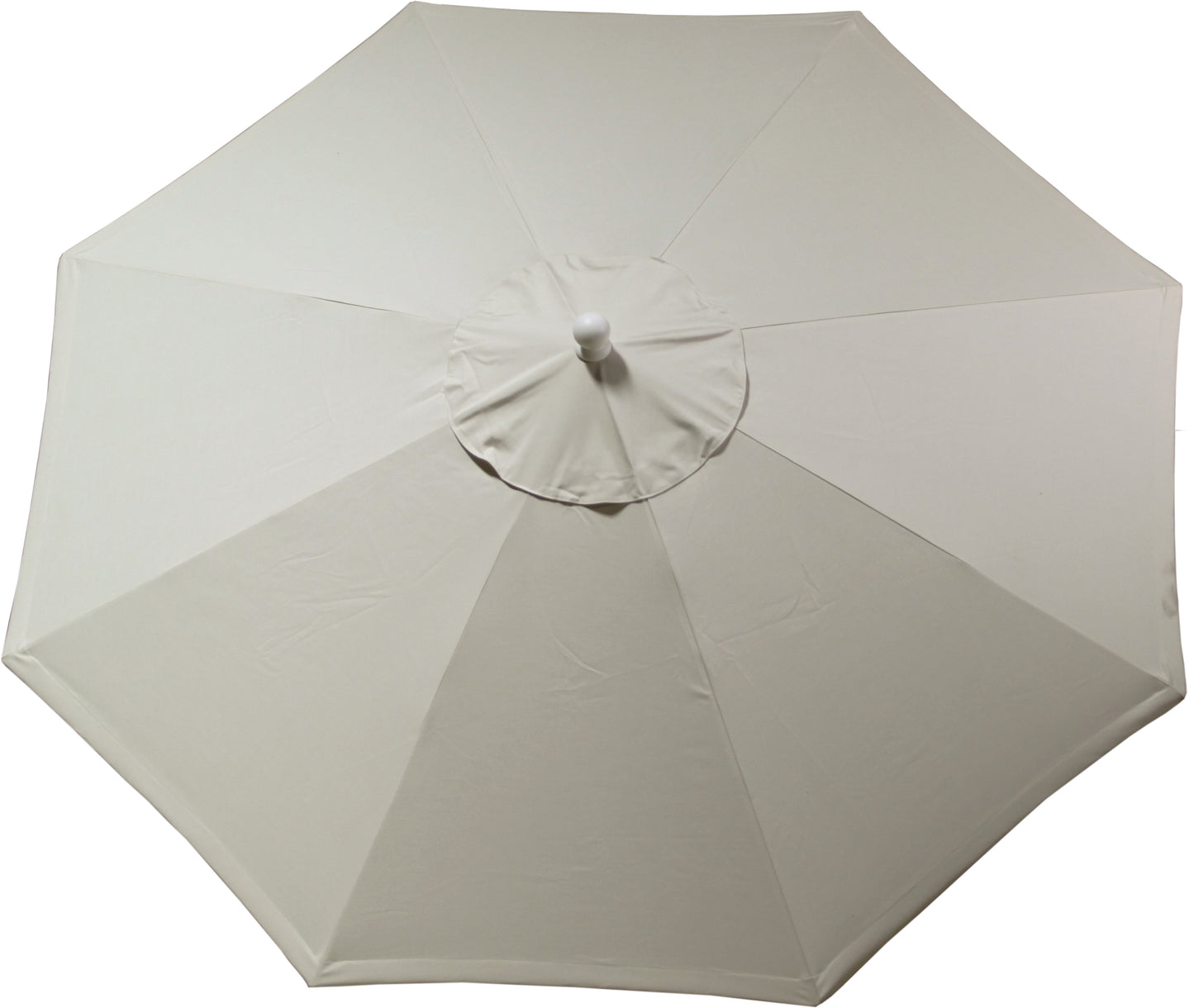 Canvas 9' outdoor umbrella with clean, solid white design, top view.