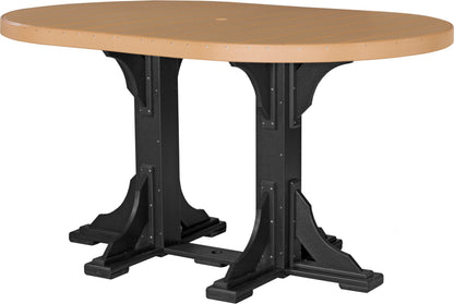 LuxCraft 4' x 6' Oval Bar Table in Cedar finish with a Black base, at bar height