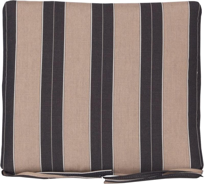 Berenson tuxedo black and beige-striped dining chair seat cushion cushion with secure tie straps.