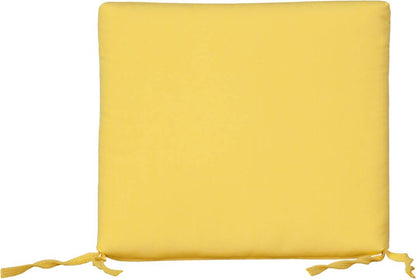 Solid buttercup yellow Sunbrella® dining chair cushion with tie straps, perfect for indoor and outdoor use.