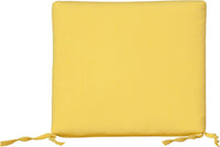 Solid buttercup yellow Sunbrella® dining chair cushion with tie straps, perfect for indoor and outdoor use.