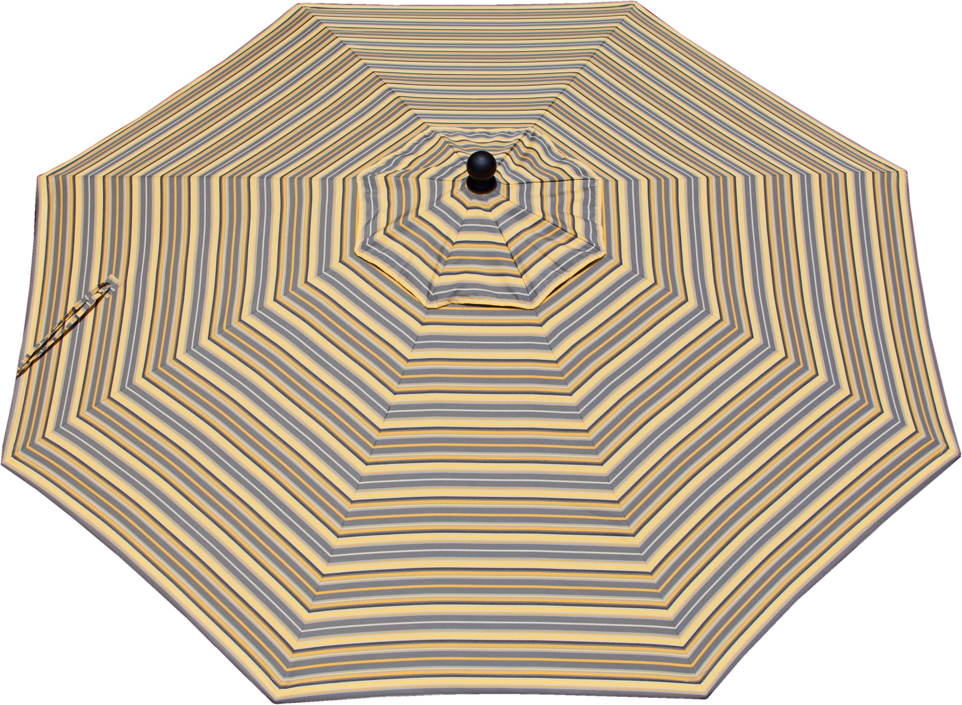 Foster Metallic 9' patio umbrella with sleek metallic gray stripes, top view.