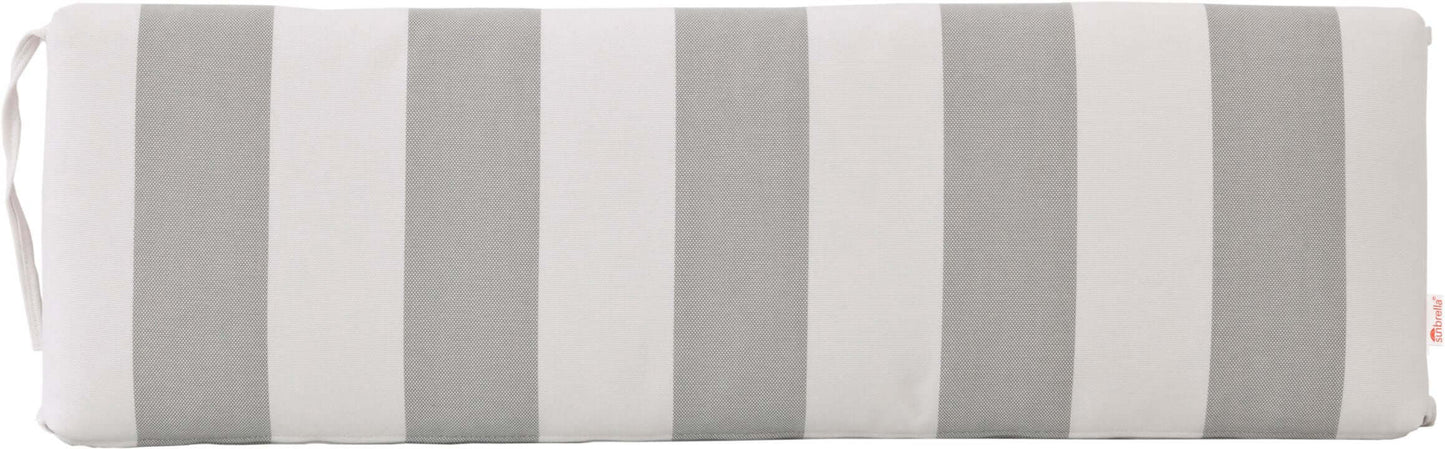 Solana seagull outdoor bench cushion with a balanced grey and white stripe design.