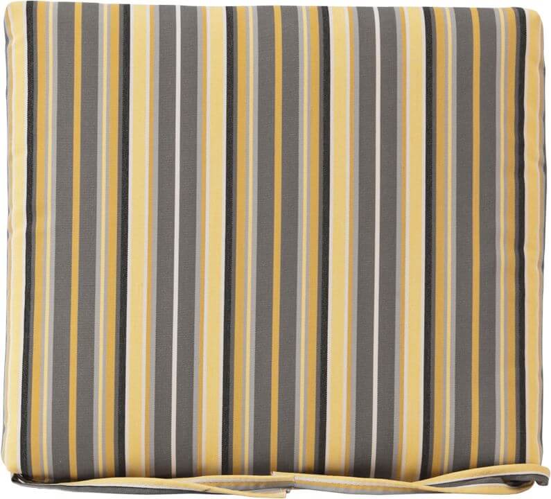  Foster metallic gray and yellow-striped outdoor dining chair cushion made with weather-resistant Sunbrella® fabric 