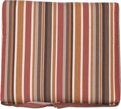 Brannon redwood striped outdoor dining chair cushion featuring warm, earthy tones.