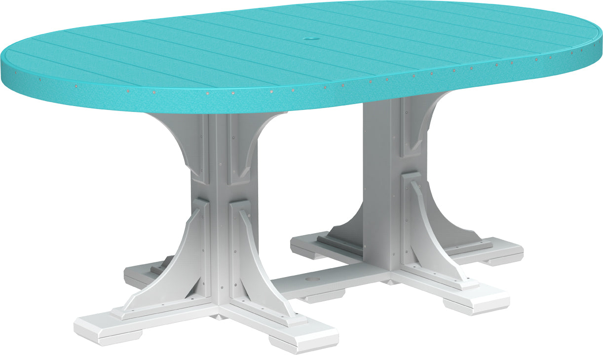 Vibrant LuxCraft 4' x 6' Oval Outdoor Dining Table in aruba blue and white, adds a pop of color to your outdoor space.