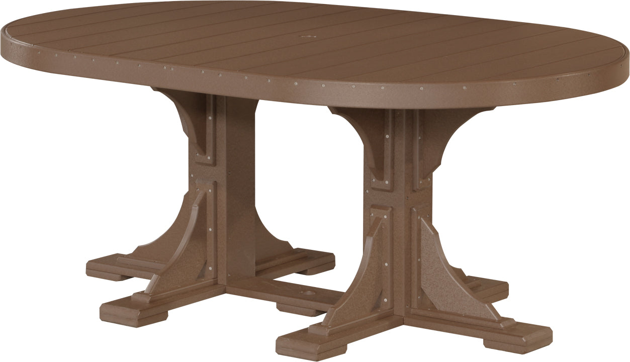 Elegant LuxCraft 4' x 6' Oval Patio Dining Table in chestnut brown, perfect for hosting outdoor meals with family and friends.