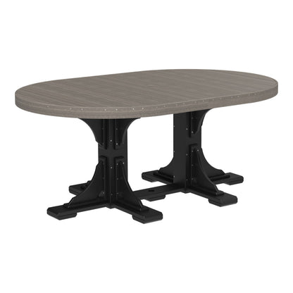 Coastal Gray and black LuxCraft 4' x 6' oval poly table with black base, designed for outdoor dining.