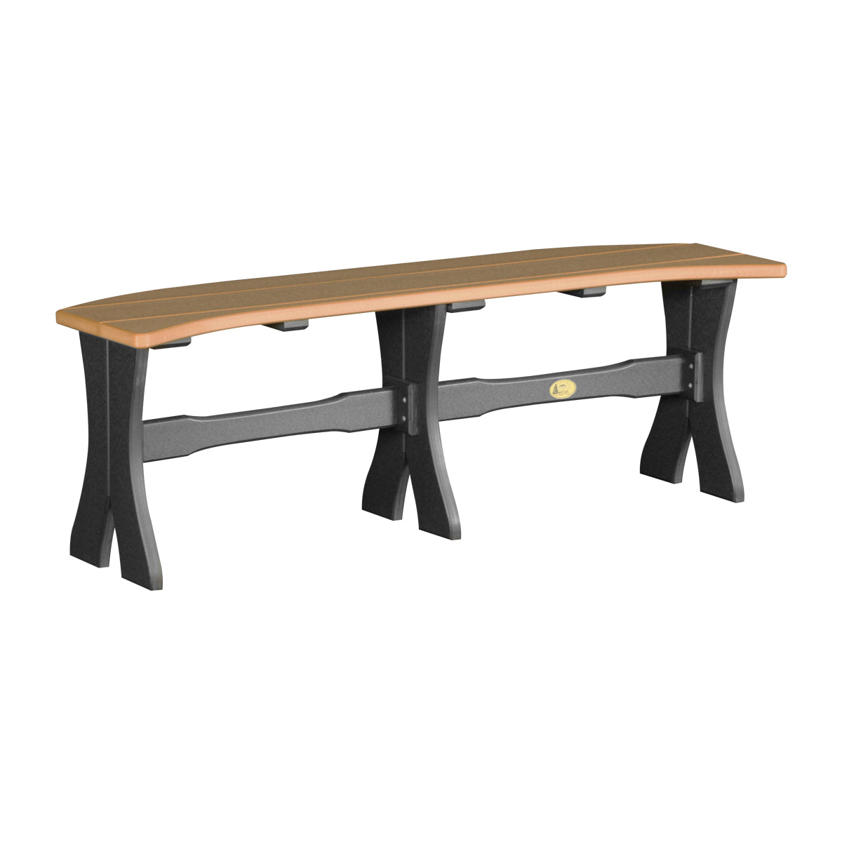 LuxCraft 52-inch outdoor dining bench in cedar and black, built with eco-friendly materials.