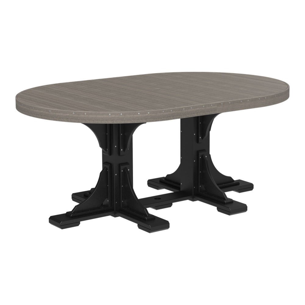 LuxCraft 4x6 oval poly dining table in coastal gray and black, durable and weather-resistant.