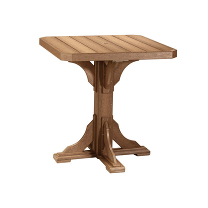 LuxCraft 5 piece patio table set in antique mahogany finish with square pedestal table.