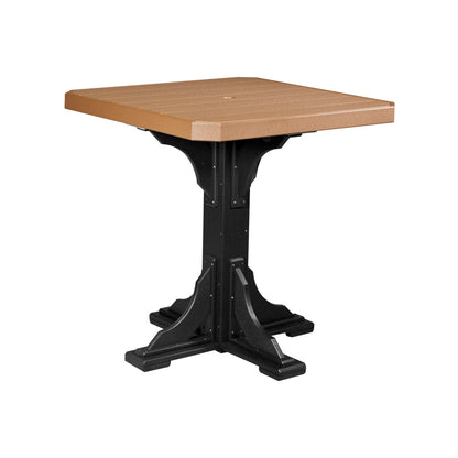 LuxCraft 41-inch square patio table in cedar and black with pedestal base