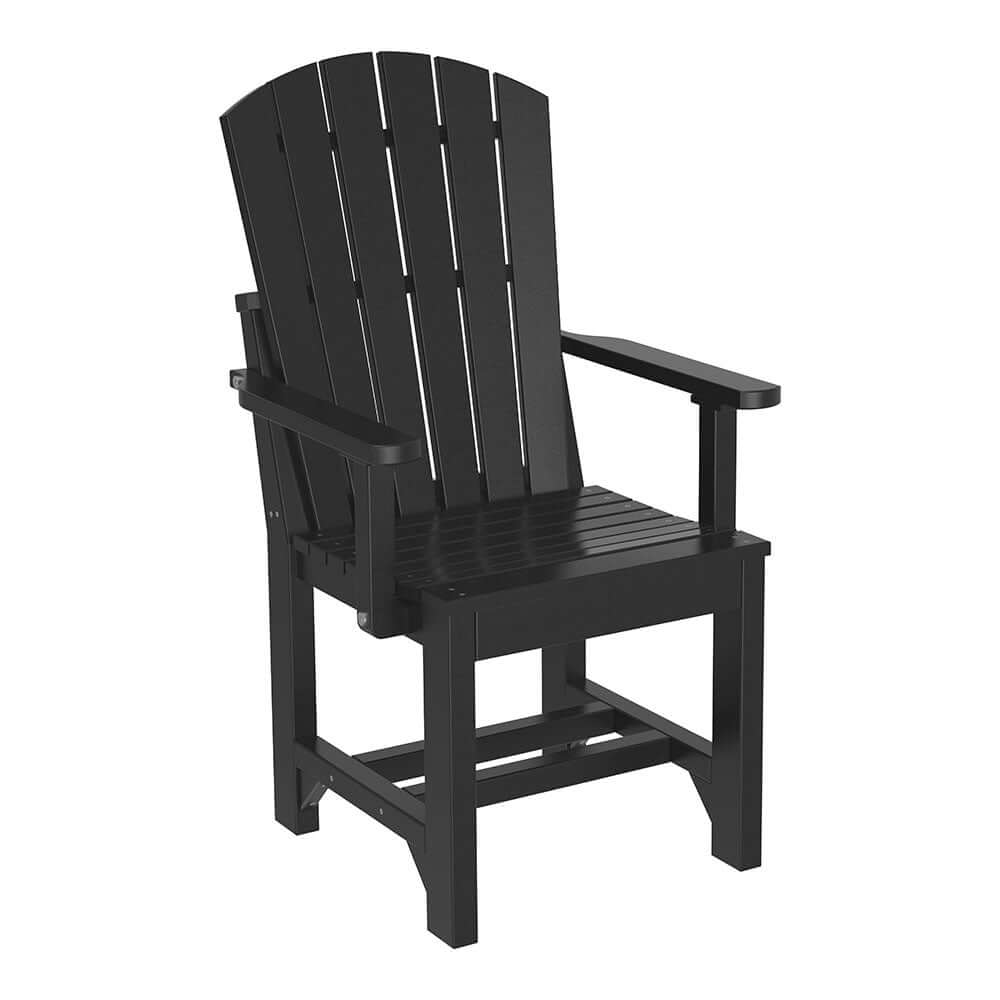 Sleek Black Poly Adirondack Dining Chair displayed on a white background, focusing on its simple yet sturdy design.