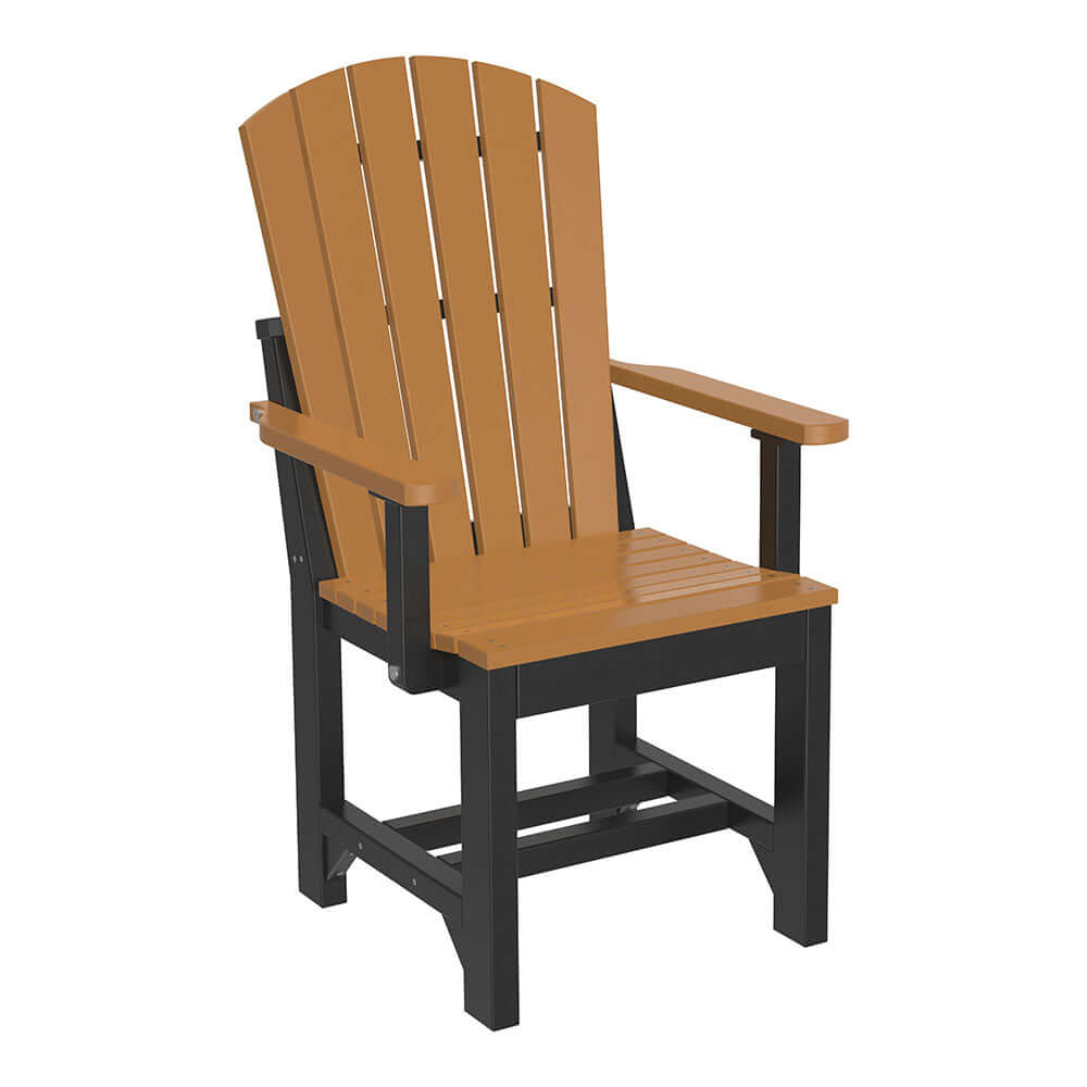 Cedar & Black Poly Adirondack Dining Chair against a white background, illustrating the unique dual-tone and robust structure.