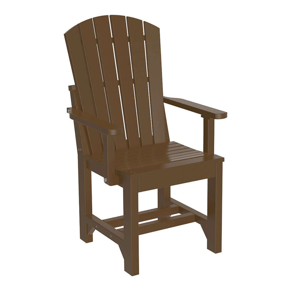 Chestnut Brown Poly Adirondack Dining Chair on a white background, depicting its warm tone and comfortable seating.