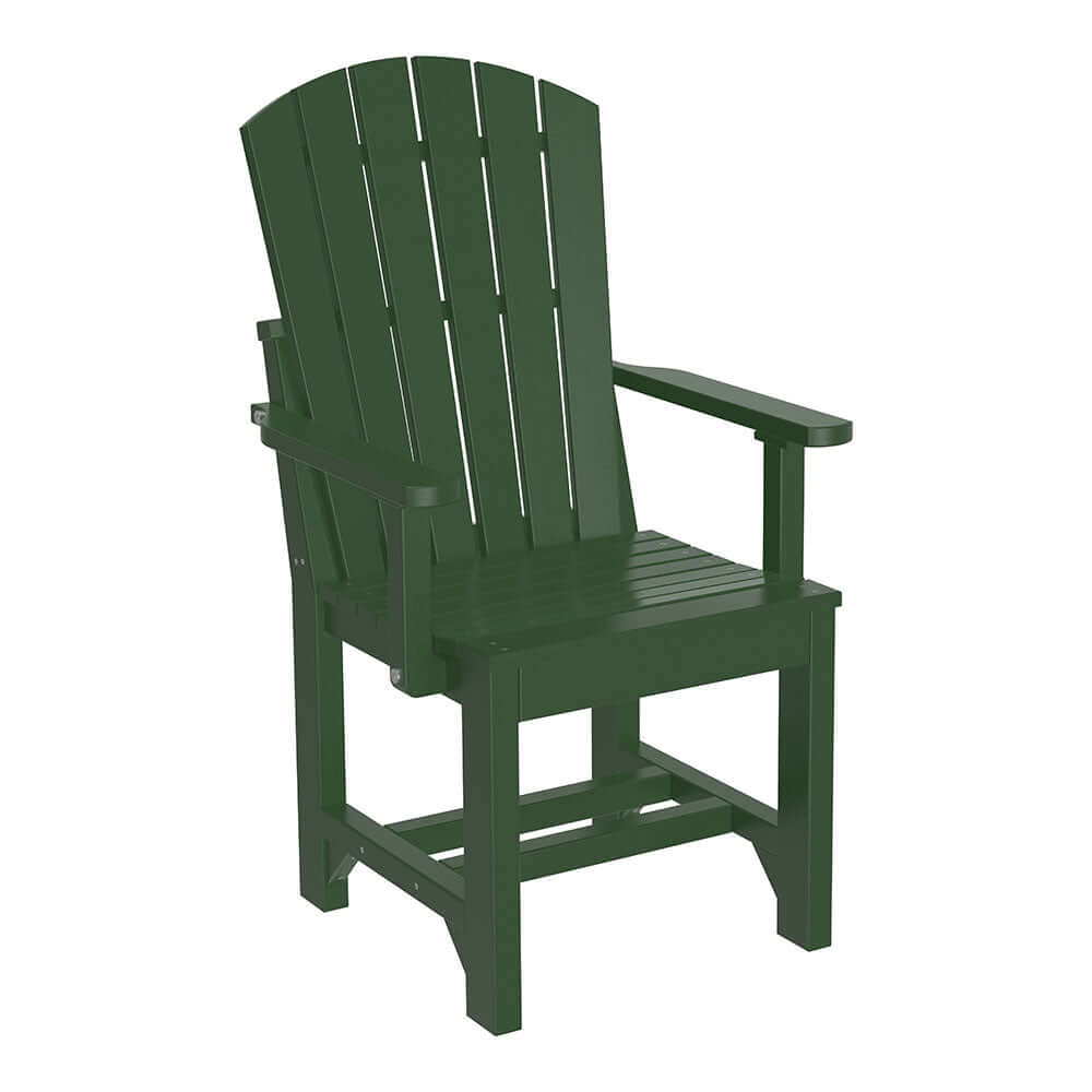 Vibrant green Adirondack arm chair with traditional slat back design, showcased on a white background.