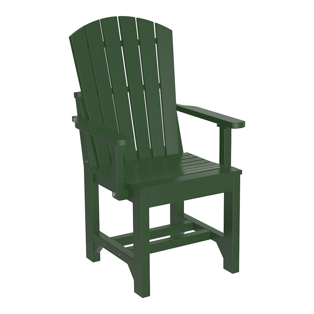 LuxCraft Adirondack Arm Chair in green, featuring a slatted back and armrests, perfect for outdoor seating