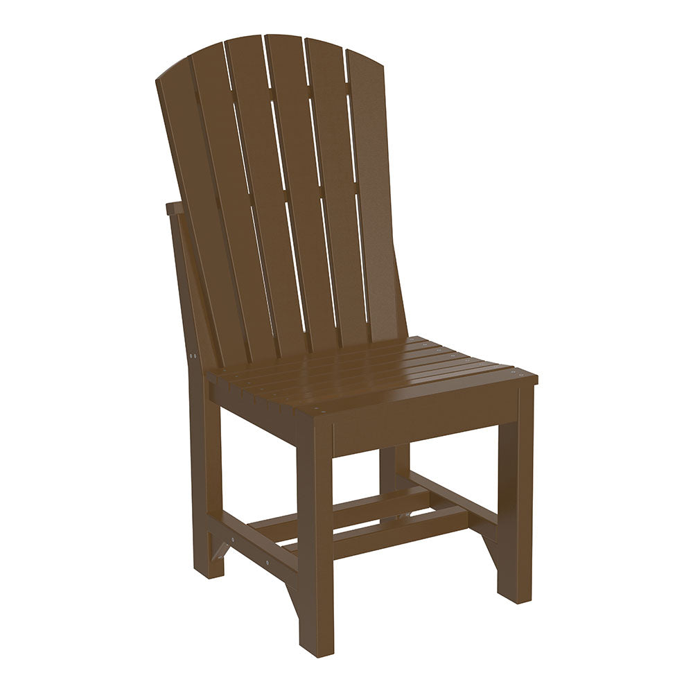 Rich Chestnut Brown Adirondack Chair, perfect for elegant outdoor dining spaces.