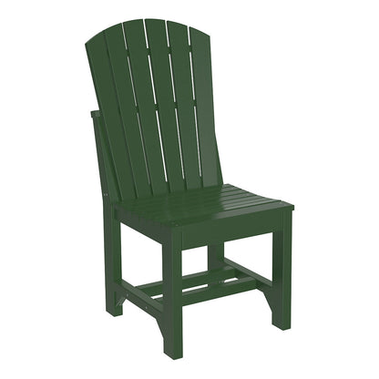 Dark green Adirondack outdoor wood dining chair, providing a rich, vibrant color that complements lush outdoor environments.