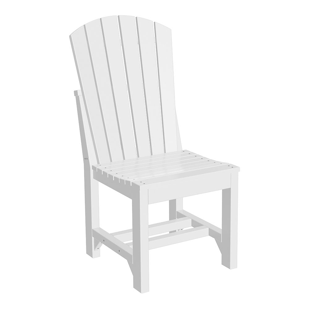 Classic white Adirondack outdoor wood dining chair, showcasing a sleek, minimalist design for modern outdoor spaces.