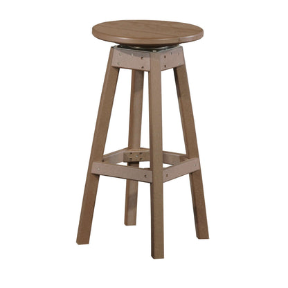 Poly Lumber Outdoor Bar Stool next to a pool, featuring a heavy-duty 360° swivel, in chestnut brown color.