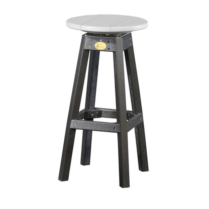 Dove grey and black Poly Lumber Outdoor Bar Stool, ideal for patios and decks, with weather-resistant design.