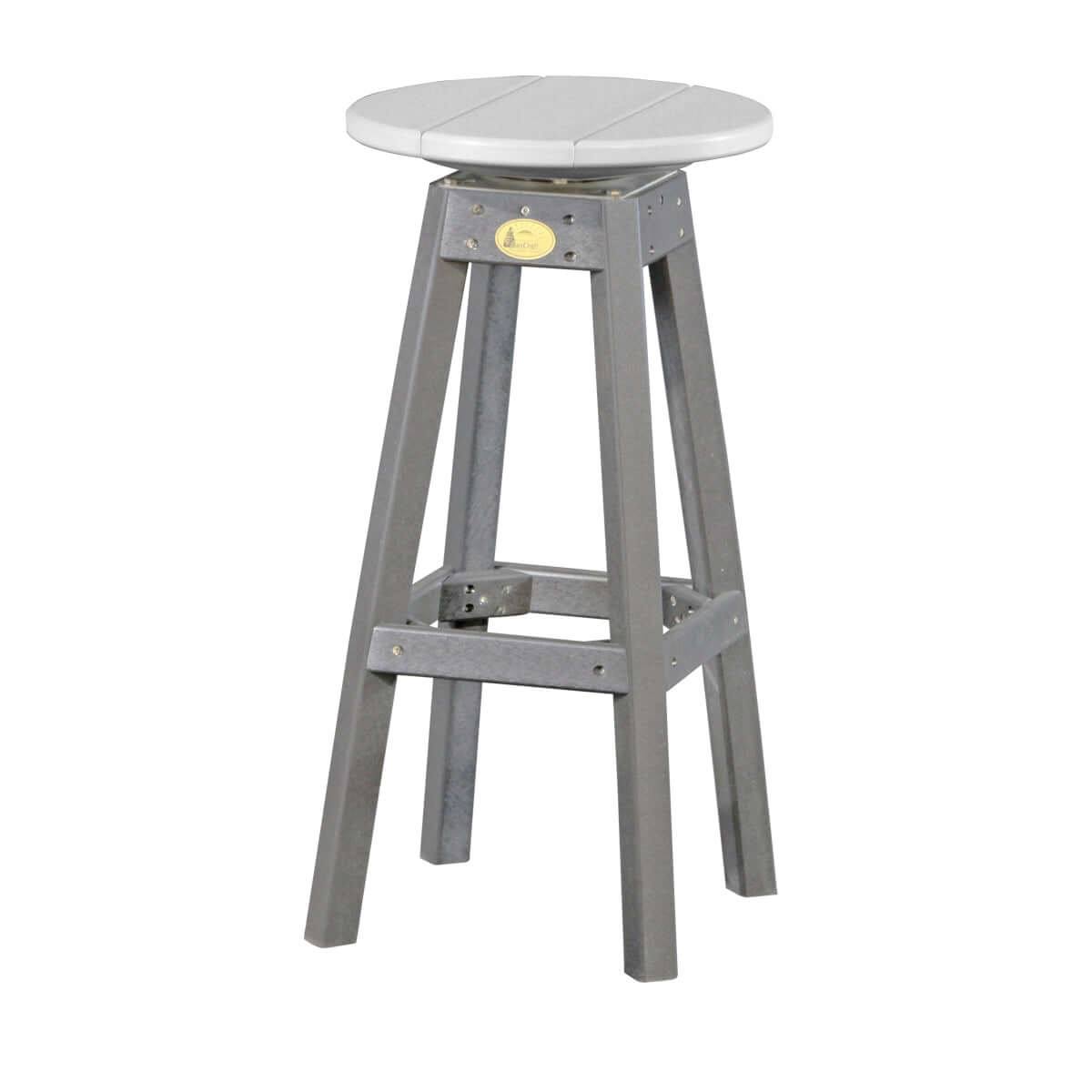 Dove Gray & Slate Poly Lumber Outdoor Bar Stool featuring high-density poly lumber and stainless steel fasteners.