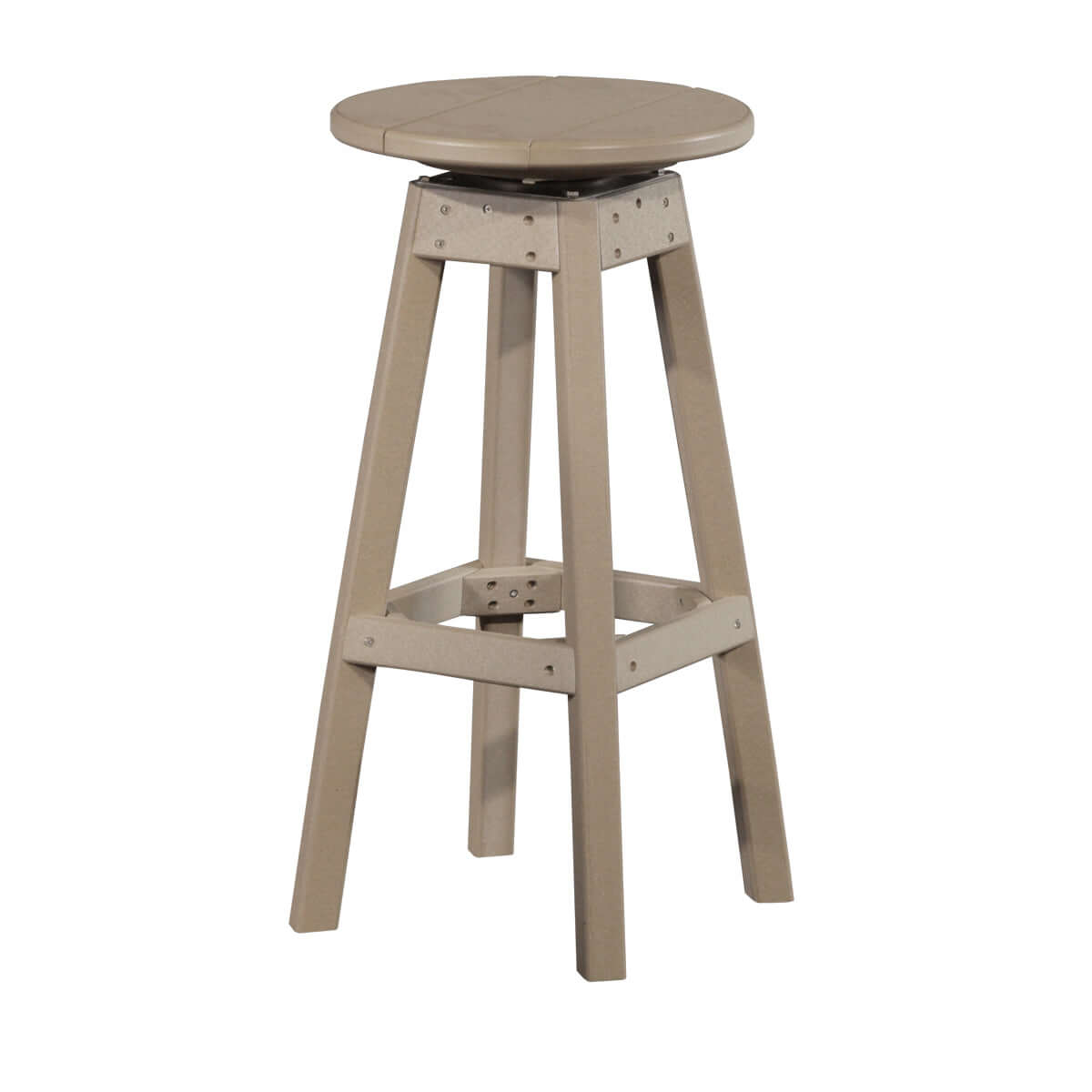 Weatherwood Poly Lumber Outdoor Bar Stool with heavy-duty 360° swivel, designed for patio and deck settings.