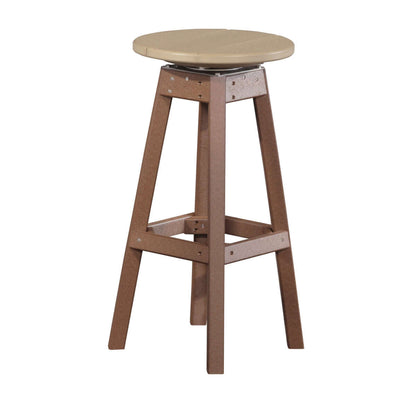 Weatherwood & Chestnut Brown Poly Lumber Outdoor Bar Stool featuring heavy-duty 360° swivel and durable poly lumber.