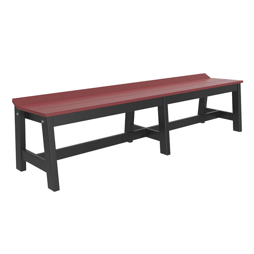 Elegant Cherrywood and Black stylish poly lumber cafe dining bench, perfect for enhancing upscale outdoor dining areas with a touch of classic charm and resilience.