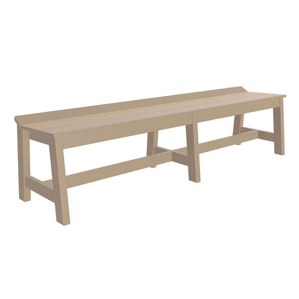 Solid Weatherwood LuxCraft Poly 72-inch Cafe Dining Bench featured against a white backdrop, detailing the textured surface and durable material for outdoor use.