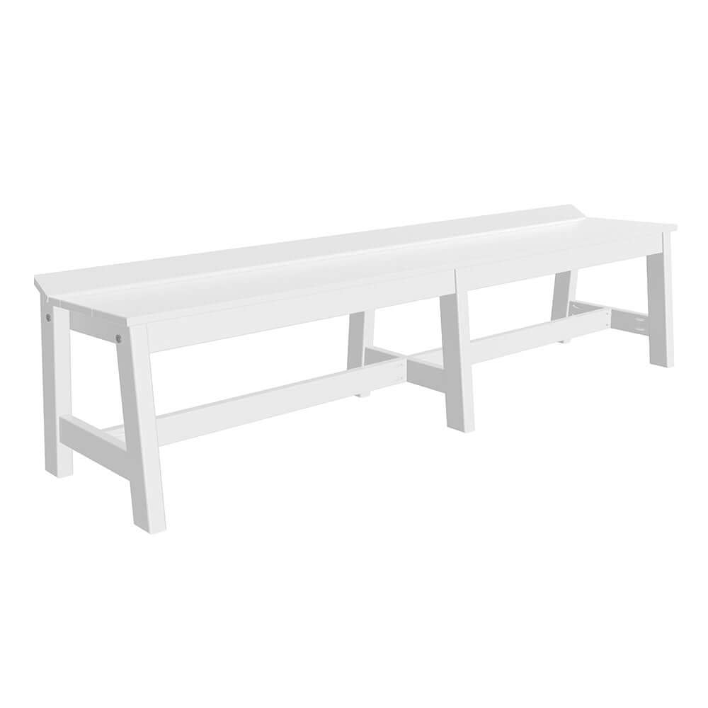 LuxCraft Poly 72-inch Cafe Dining Bench in pristine white displayed on a plain white background, showcasing its sleek, minimalist design ideal for modern outdoor spaces.