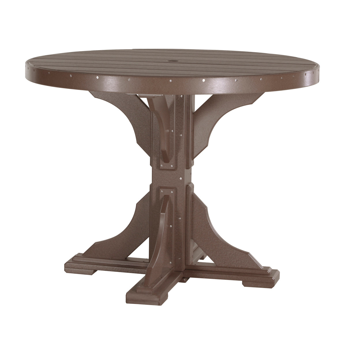 Chestnut Brown 4' Poly Round Dining Table, warm and sturdy for creating memories.