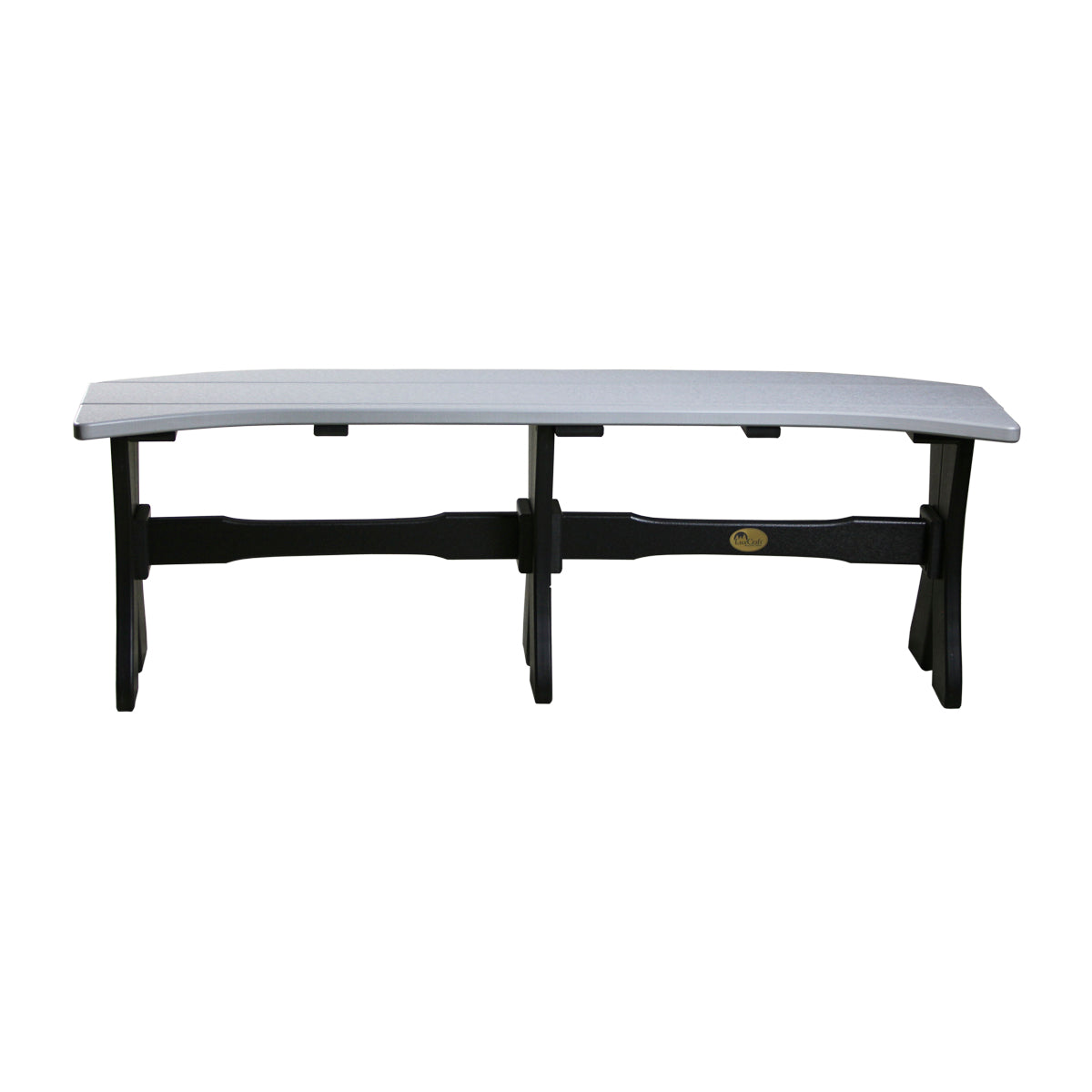 LuxCraft 52” Table Bench in Dove Gray with black legs, curved design, ideal for outdoor dining sets.