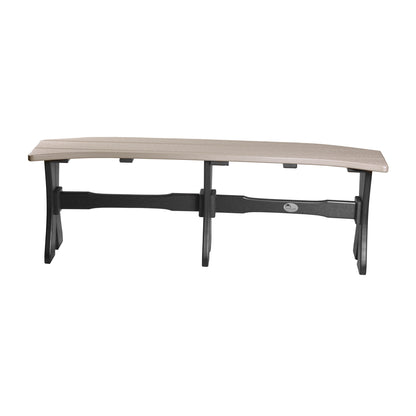 LuxCraft weatherwood and black poly table bench, designed for comfortable outdoor seating as part of a dining set.