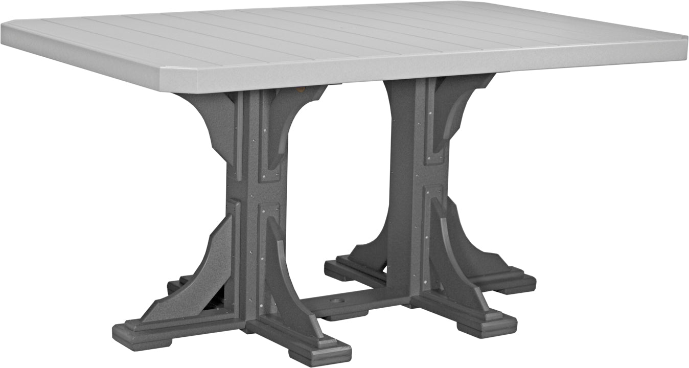 Dove Gray & Slate rectangular outdoor counter table with a durable dual pedestal base design.