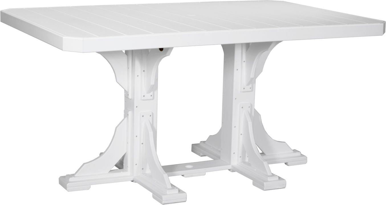 White rectangular outdoor counter table, elegant design, ideal for patio or garden settings.