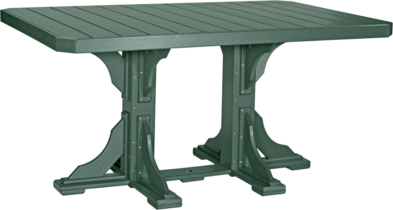 Green rectangular outdoor counter table for 6 made from durable poly lumber.