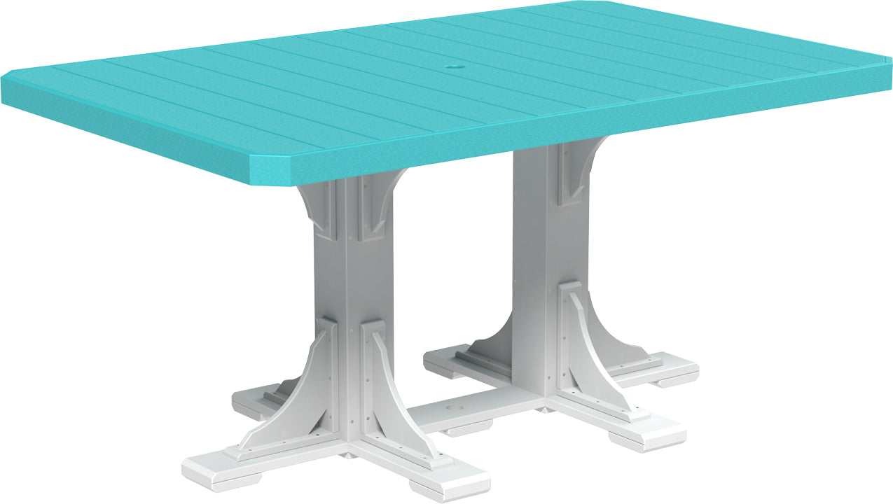 LuxCraft 4' x 6' Rectangular Patio Counter Table for 6 in Aruba Blue and White color combination