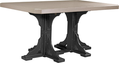 Weatherwood & Black rectangular patio counter table with dual pedestal base, made from poly lumber.