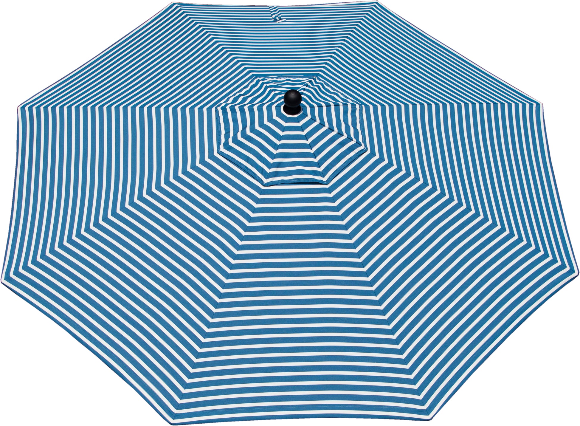 LuxCraft outdoor umbrella in Shore Regatta, showcasing vibrant blue and white stripes.