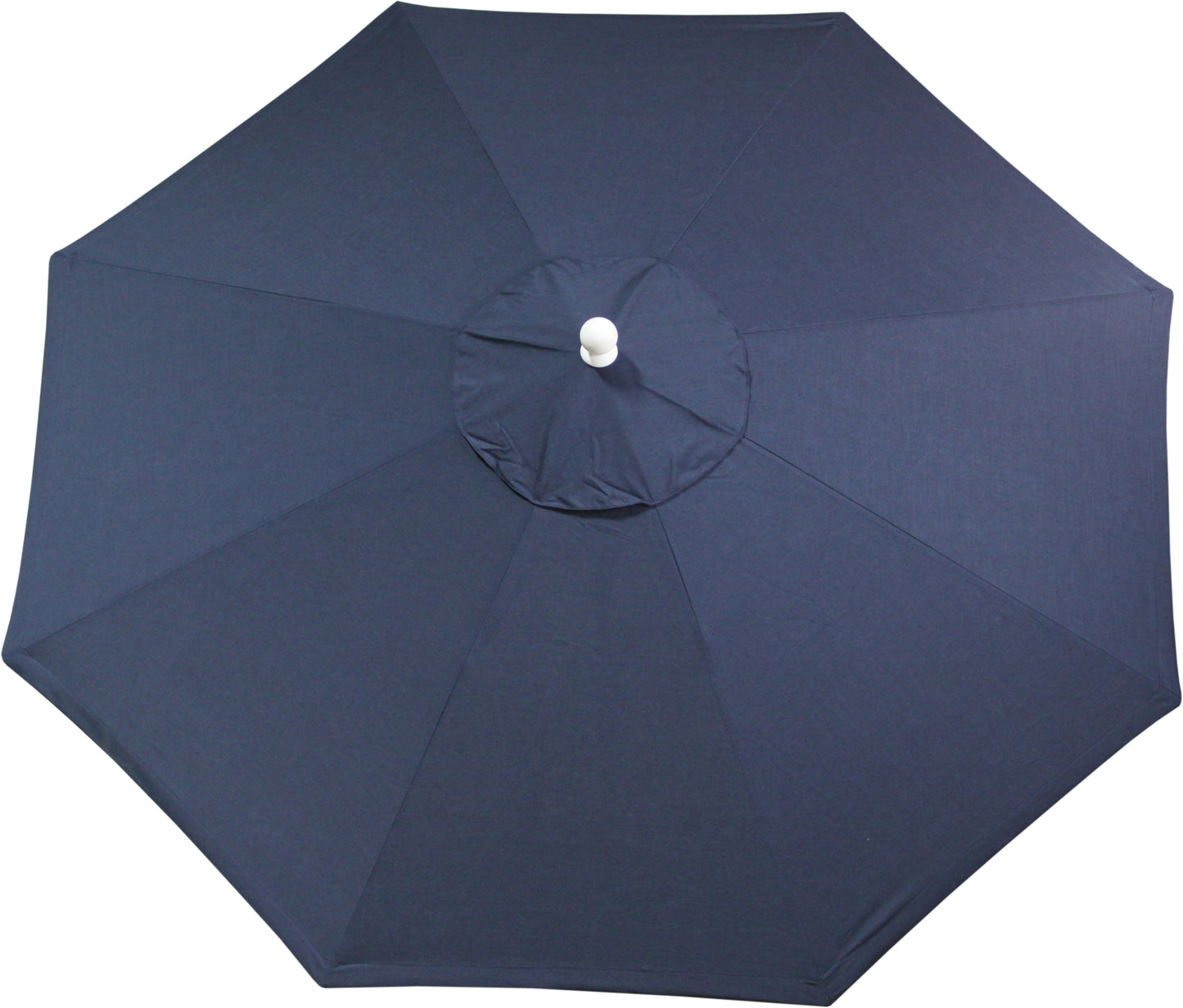 LuxCraft outdoor umbrella in Spectrum Indigo, a deep navy blue fabric with elegant solid tones.