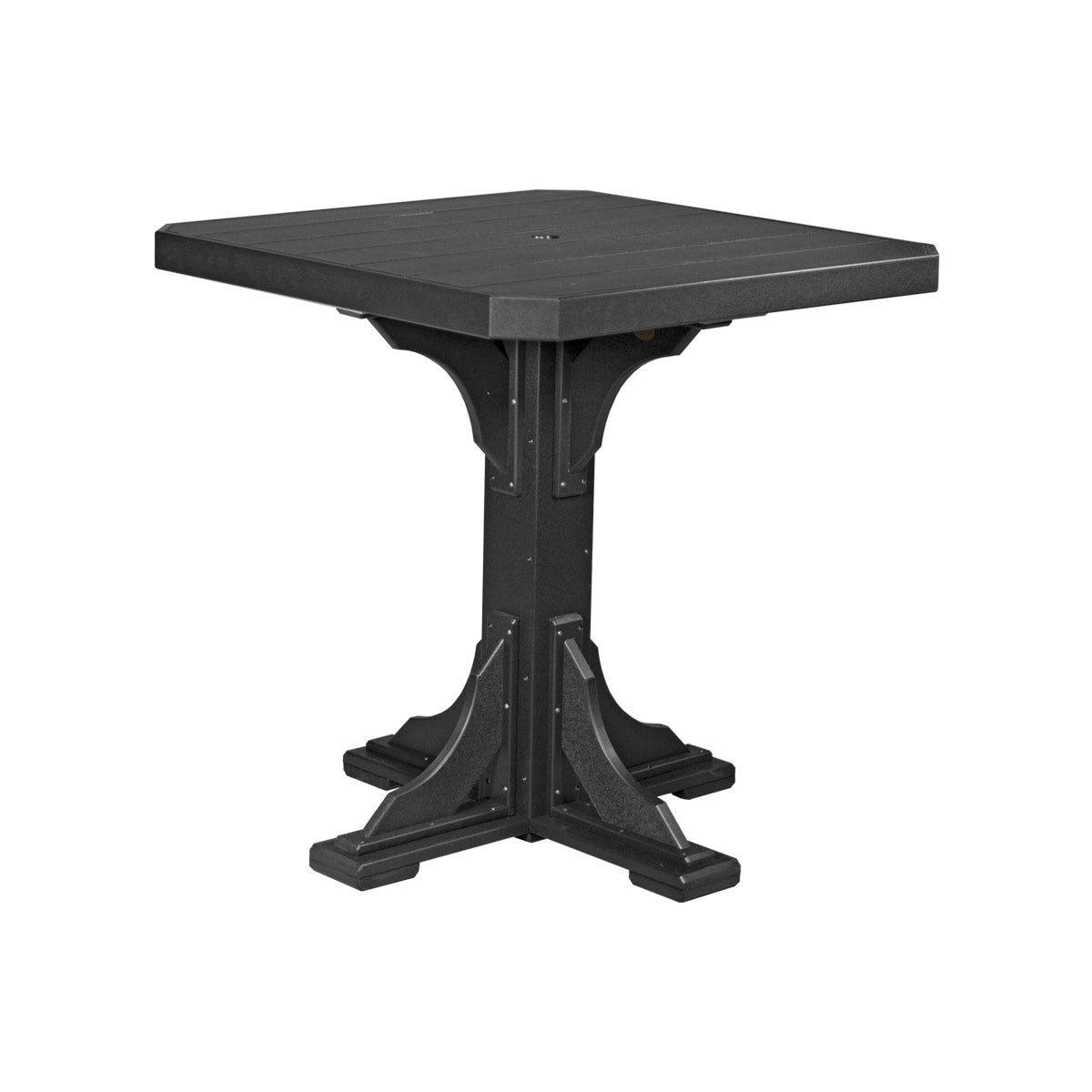 LuxCraft 5 piece patio table set with square pedestal table in solid black, perfect for contemporary outdoor spaces.