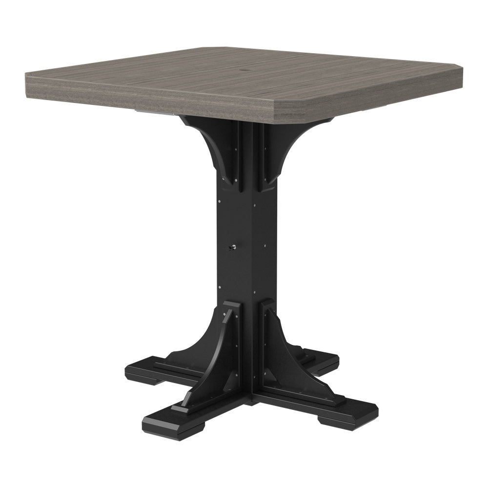  LuxCraft square table in coastal gray and black, complements a square patio table set for 4.