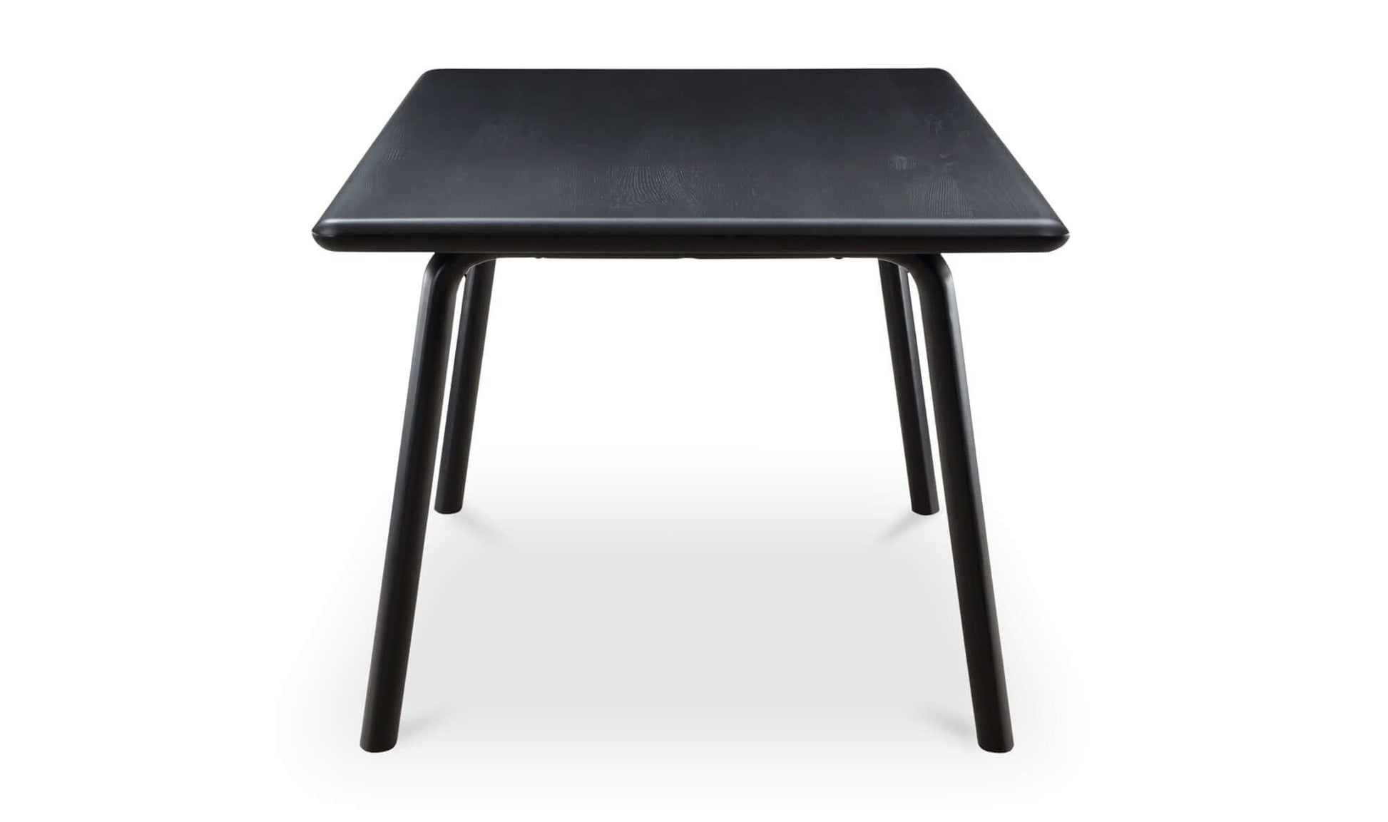 Front view of Malibu Black Dining Table with solid ash legs and black matte finish.